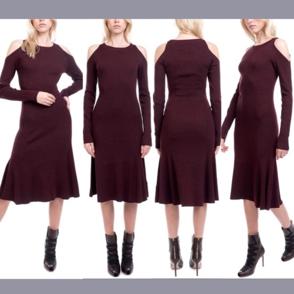 NWT ALL‎ SAINTS [ Small ] Yasmin Cold-Shoulder Sweater Dress in Red - Picture 2 of 12